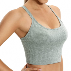 Womens Longline Seamless Ribbed Sports Bra Padded Racerback Sports Bra 3 pcs