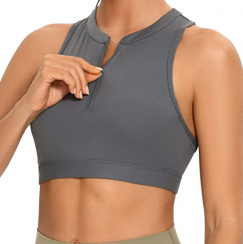 Womens High Neck Front Zip Sports Bra Full Coverage Sports Bra Padded Racerback Workout Sports Bra 2 pcs