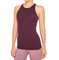 Womens High Neck Workout Tank Tops with Built In Shelf Bra Racerback Athletic Sports Shirts 2 pcs